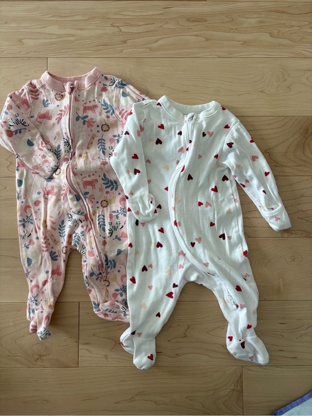 Old Navy Pink Floral and White Heart Footed One-Pieces